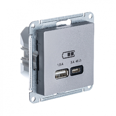 ATLASDESIGN USB РОЗЕТКА A + тип-C 45W высокоскор.заряд. QC, PD, механизм, СТАЛЬ