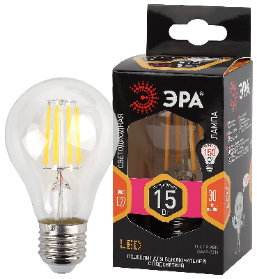 Лампа светодиодная F-LED A60-15W-827-E27 (филамент, груша, 15Вт, тепл, Е27) (10/100/1500)