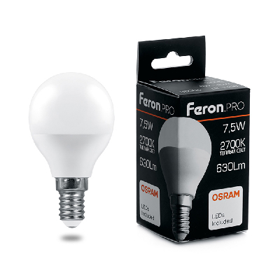 Лампа светодиодная LED 7.5вт Е14 теплый матовый шар Feron.PRO