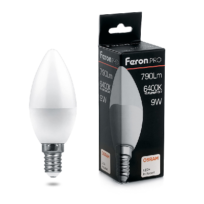 Лампа светодиодная LED 9вт Е14 дневной матовая свеча Feron.PRO
