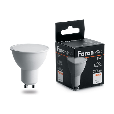 Лампа светодиодная LED 8вт 230в GU10 теплый Feron.PRO