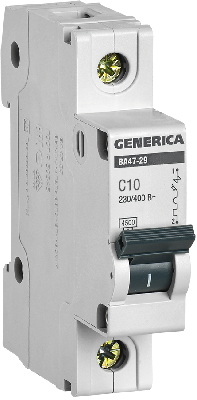 Выключатель автоматический однополюсный  10А C ВА47-29 GENERICA  4.5кА