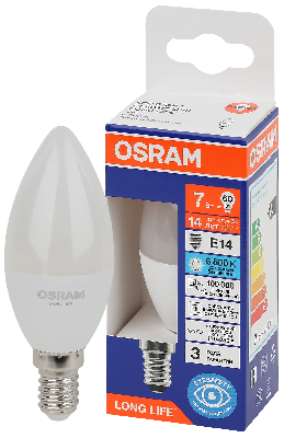 Лампа светодиодная LED 7Вт Е14 6500К 600Лм свеча 220В (замена 60Вт) OSRAM