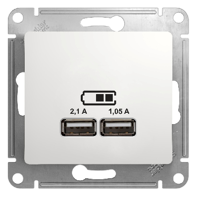 Розетка GLOSSA USB 5В/2100мА 2х5В/1050мА механизм белый