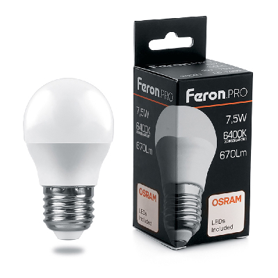 Лампа светодиодная LED 7.5вт Е27 дневной матовый шар Feron.PRO