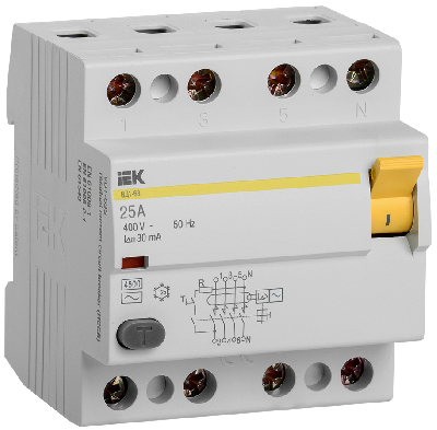 Выключатель дифференциального тока (УЗО) 4п 25А 30мА ВД1-63 АС(Электромеханическое)