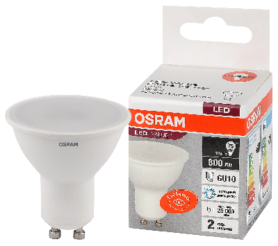 Лампа светодиодная LED 10 Вт GU10 6500К 800Лм спот 220 В (замена 75Вт) OSRAM