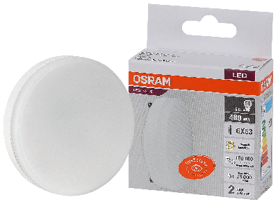 Лампа светодиодная LED 6 Вт GX53 3000К 480Лм таблетка 220 В (замена 50Вт) OSRAM