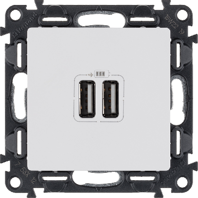 Valena LIFE Зарядное устройство с двумя USB-разьемами 240В/5В 1500мА С лицевой панелью Белое